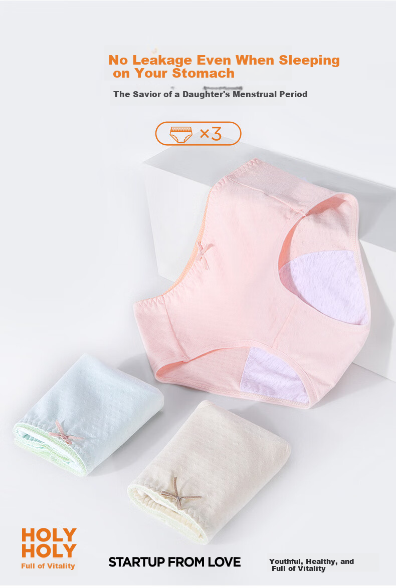 Hzasz Menstrual Underwear for Girls, Three-Layer Leak-Proof Mid-Rise Women's Shorts 1