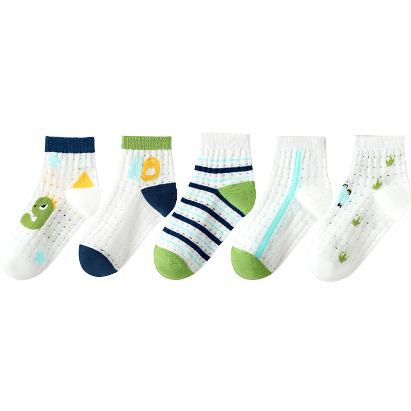Bingxuemumian Children's Socks for Boys, Summer Thin Krits Socks, Mesh Mid-Calf Cotton Socks, Breathable, for Older Children, Casual Cartoon Short Socks