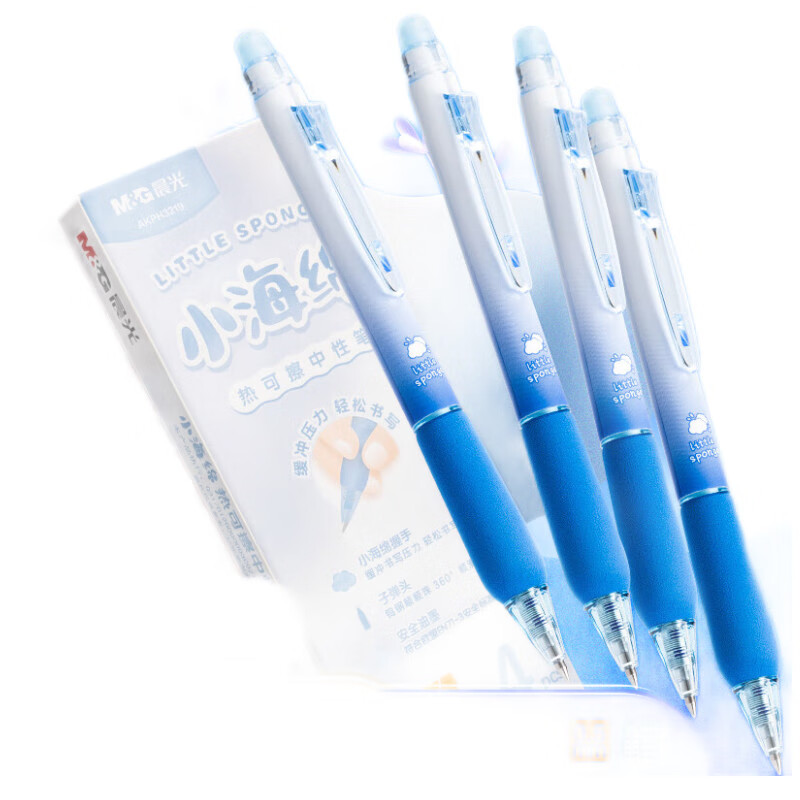 M&G Erasable Gel Pen, Retractable Bullet Tip, 0.5mm Crystal Blue Signature Pen, Sponge-Protected High-Quality Blue Barrel, 4-Pack AKPH3219
