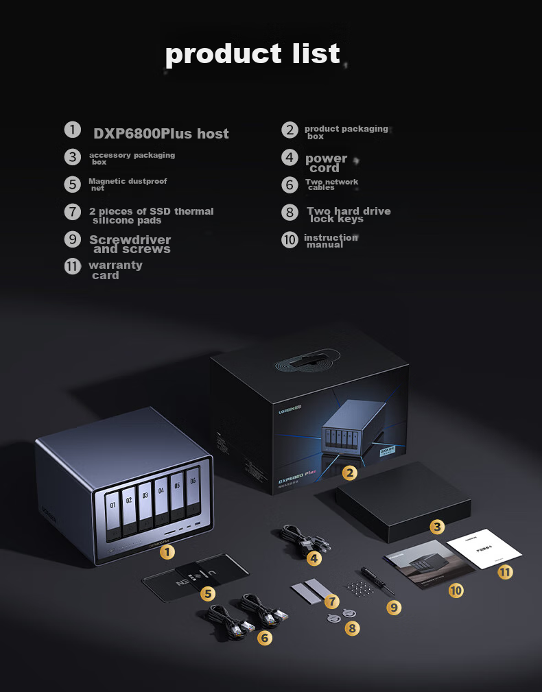 UGREEN Private Cloud DXP6800 Plus Six-Bay 10G NAS Network Storage Server, AI Photo Album File Data Backup Remote Sharing Enterprise Office Hard Drive Cloud Space 65