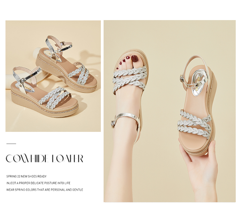 DAPHNE Thick-Soled Wedge Sandals for Women, Fashionable And Elegant Soft-Soled Shoes, Versatile High Heels to Match Dresses, Model 4622303004, Silver, Size 40 20