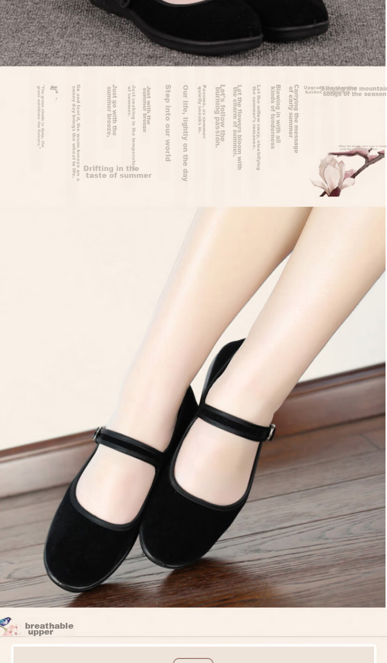 BUS HEYUAN Women's Flat Hotel Black Work Uniform Waitress Restaurant Hotel Etiquette Dance Single Old Beijing Cloth Shoes 2W10 Size 40 4