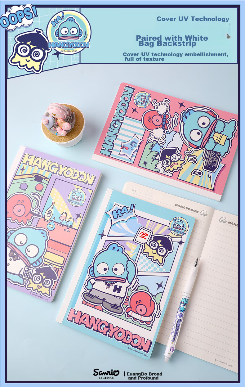 GuangBo X Sanrio Clown Fish Series Backpack Notebook A5/40 Sheets, Student Writing Notebook with Ruled Lines, Purple KT81318 4