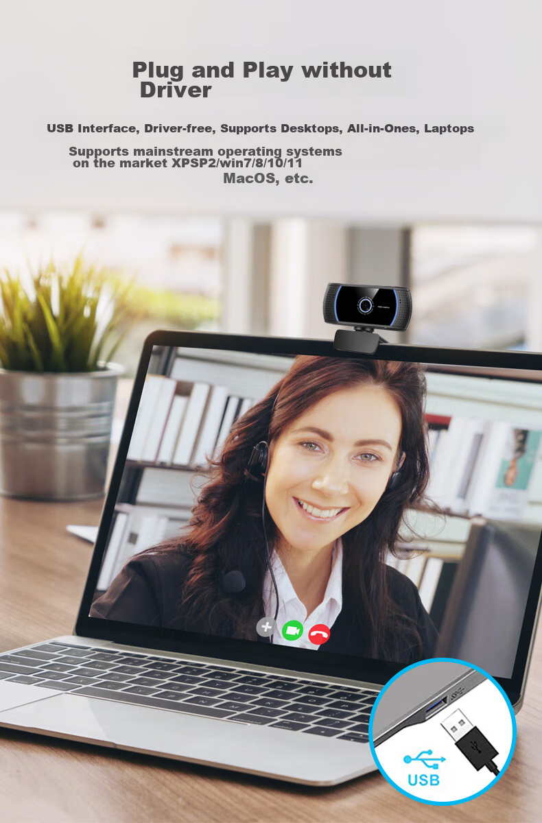 GESOBYTE C305 1080P Wide-Angle HD Webcam for Live Streaming, Video Calls, Conferences, Online Teaching, Home Use, Exams, Research, Note-Taking, Desktop External USB Plug-And Microphone 5
