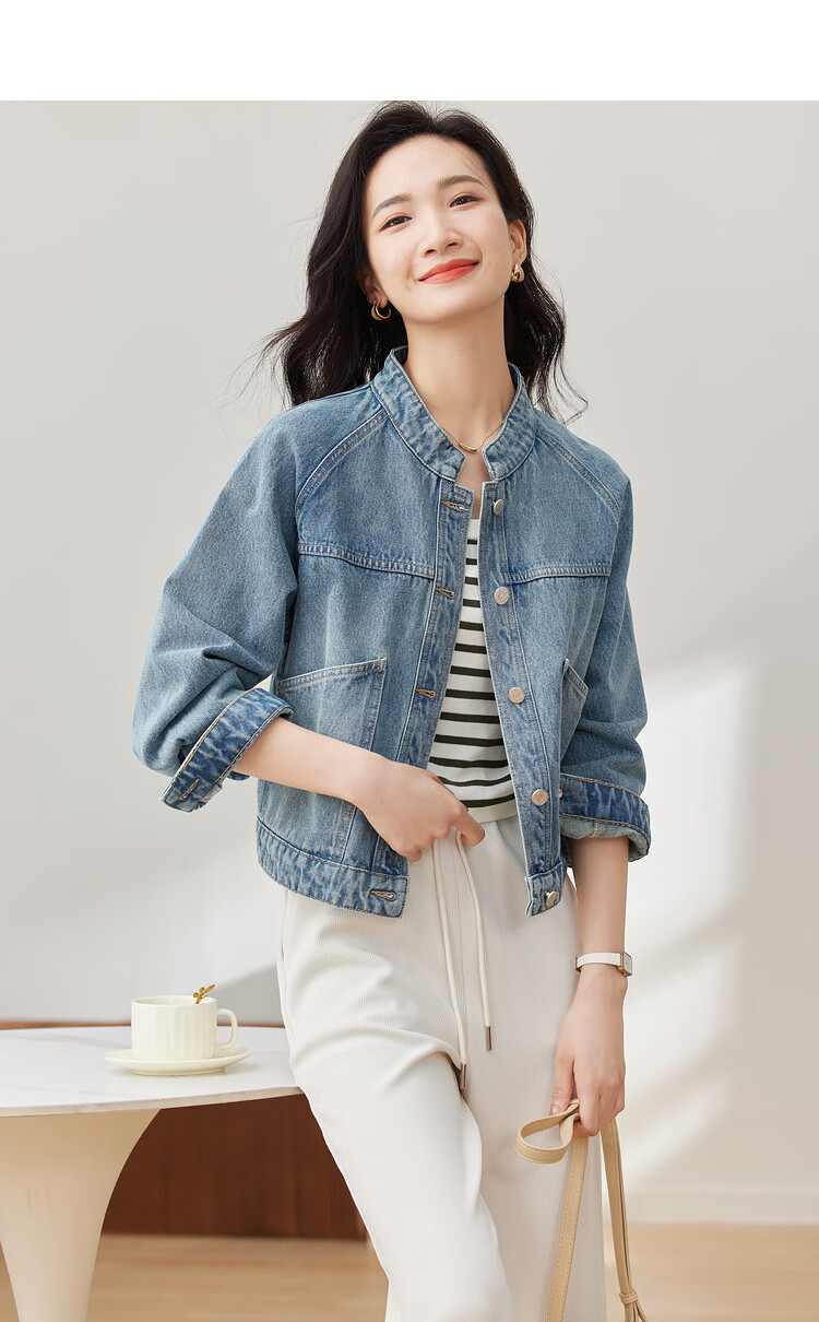 Sentubila Spring And Autumn Pure Cotton Denim Jacket, Short High-End Women's Clothing, Elegant Casual Versatile Top, Denim Blue, XL 27