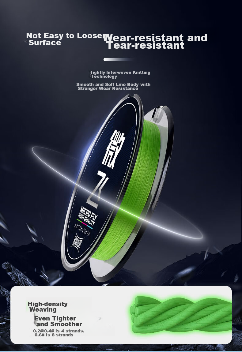 Guowangluya PE Fishing Line, Micro-Line, Ultra-Thin Long-Casting Small Bait Fishing Line, Size 0.2, 100 Meters, Green, 4 Braided 5