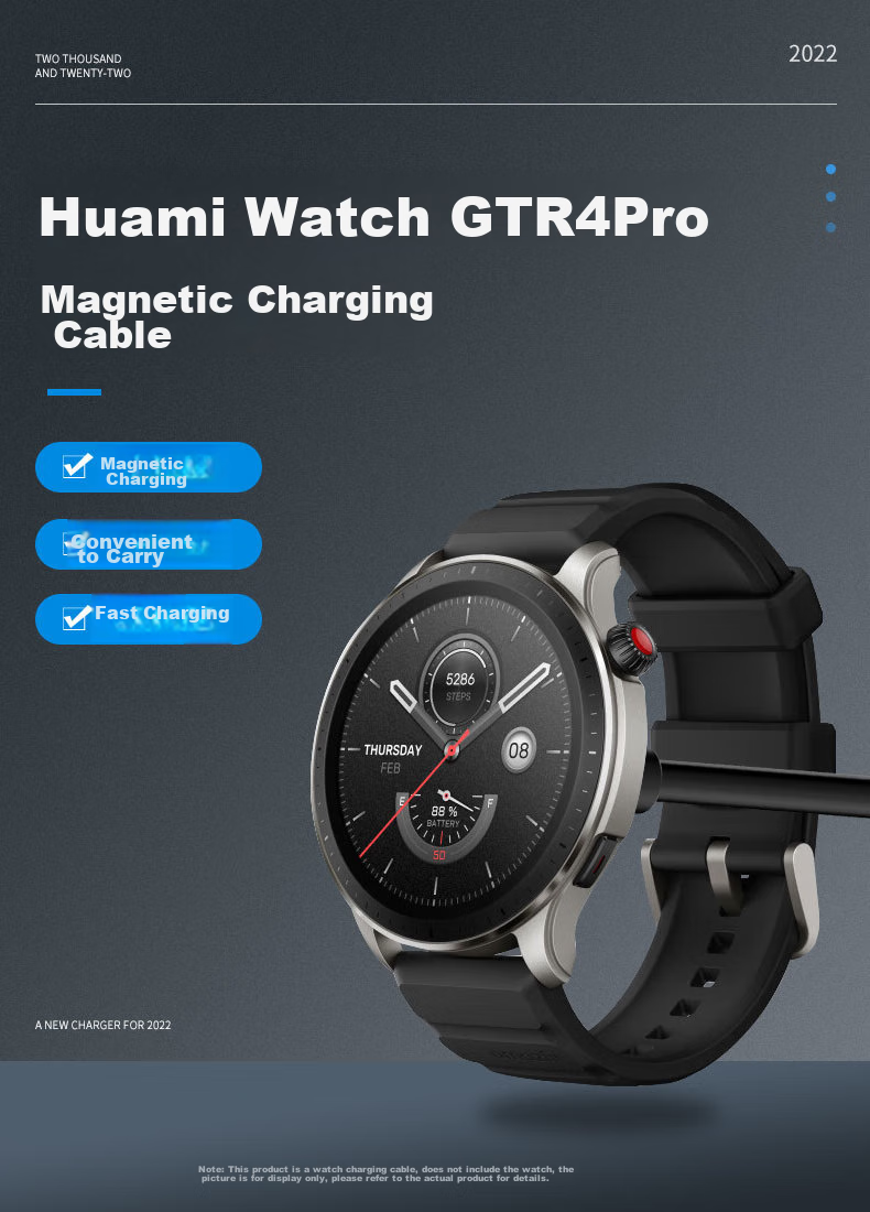 KMaxAI Magnetic Charger for Amazfit GTR4 Pro, Compatible with Huawei Mi Band And Amazfit, CHEETAH Charging Dock, Watch GTS 3/T-REX2 USB Fast Charging Cable, Black 1
