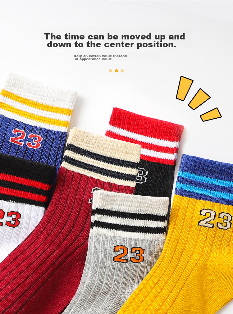 LangSha Children's Socks, Boys' Mid-Calf Socks, Cotton Breathable Baby Socks, Short Socks for Older Kids, 6 Pairs, Sports Digital Style 2