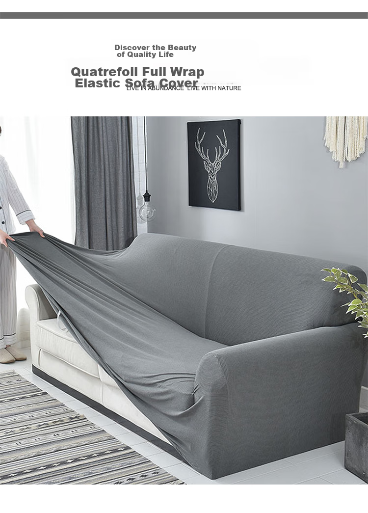 Quatrefoil Elastic Sofa Cover Slipcover Full Wrap Sofa Cushion Cover, Deep Space Gray, Suitable for Two-Seater 145-185cm 2