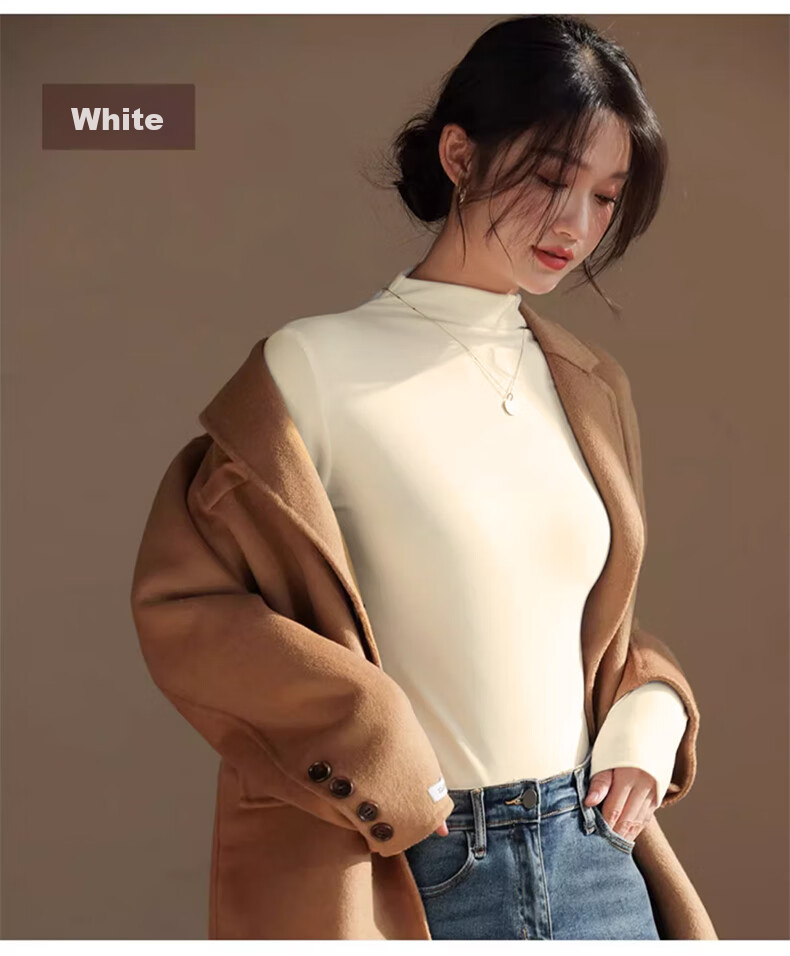 LangSha Semi-Turtleneck Base Layer for Women, New Autumn And Winter Thick Fleece Ribbed Long-Sleeve Slim-Fit Antibacterial Anti-Mite Inner Wear Top 14