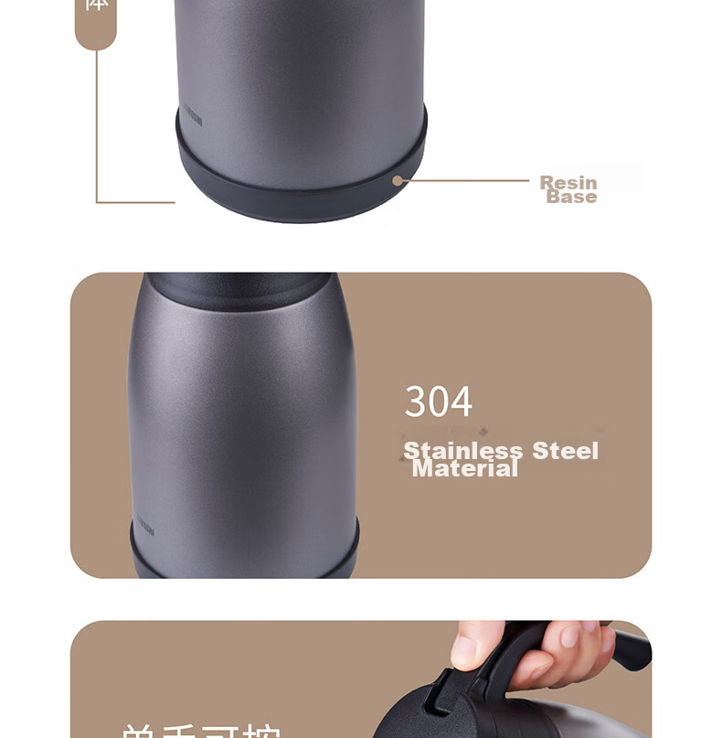 ZO JIRUSHI Insulated Bottle, Large Capacity, 304 Stainless Steel, Insulated for Home And Office Use, Portable Water Bottle, Hot Water Thermos, RA1.5L 3