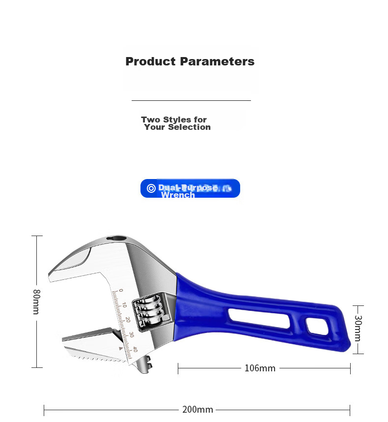 Ruineng Bathroom Wrench, Wide-Mouth Adjustable Wrench, Universal Adjustable Wrench, for Plumbing And Pipe Work, Dual-Use, 8 Inches 13