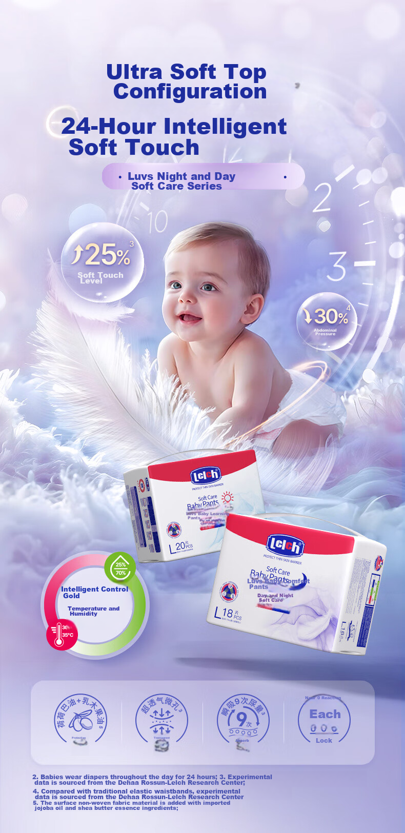 Lelch Day And Night Soft Care Comfort Pants, Size L, 3 Pieces, Night Use Trial Pack, Pull-Up Diapers, Soft Breathable Portable Pack 2