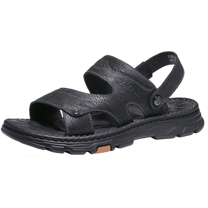 CAMEL Men's Business Dual-Wear Top-Grain Leather Beach Sandals, G13M211017, Black, Size 42