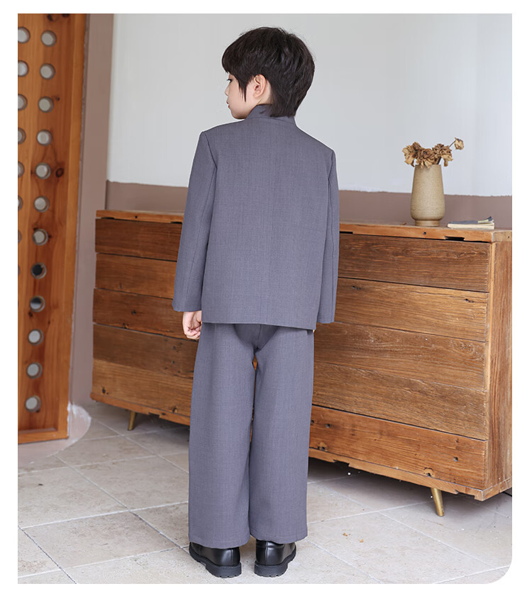 LUOBOBEIBEI Boys' New Chinese Style Ethnic Jacket Children's Traditional Tang Suit Performance Outfit Black Two-Piece Set 160 4