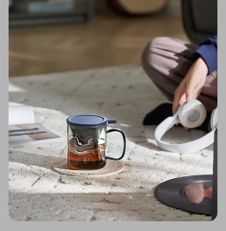 FU High Borosilicate Glass Tea Cup with Lid, Tea Infuser, Personal Use, Premium Men's Tea Drinking Cup 8