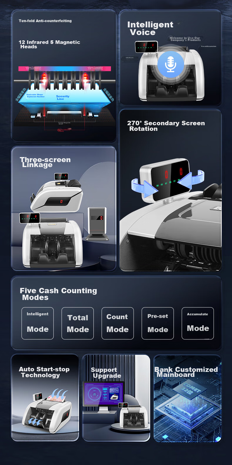 Kemi (Comet) Currency Counter Supports New RMB, Compact Portable Banknote Counter for Commercial Use, Office Cash Machine with Voice And Three-Screen B-Class G500 3