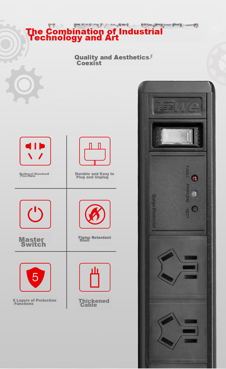 TOWE Economical Lightning Protection Desktop PDU Socket Surge Protector Anti-Surge Aluminum Alloy Shell Power Strip AP-1014S 13