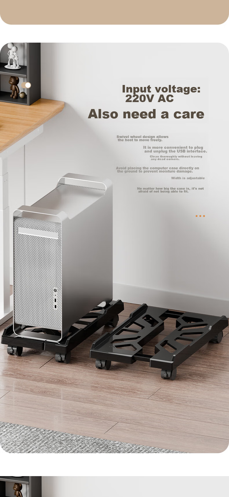 LinkStone Desktop Computer Case Stand, Movable Case Bracket Base, Storage Rack Tray for Computer Case, Universal Wheels with Lock And Brake, Adjustable Size, Easy Installatio 6