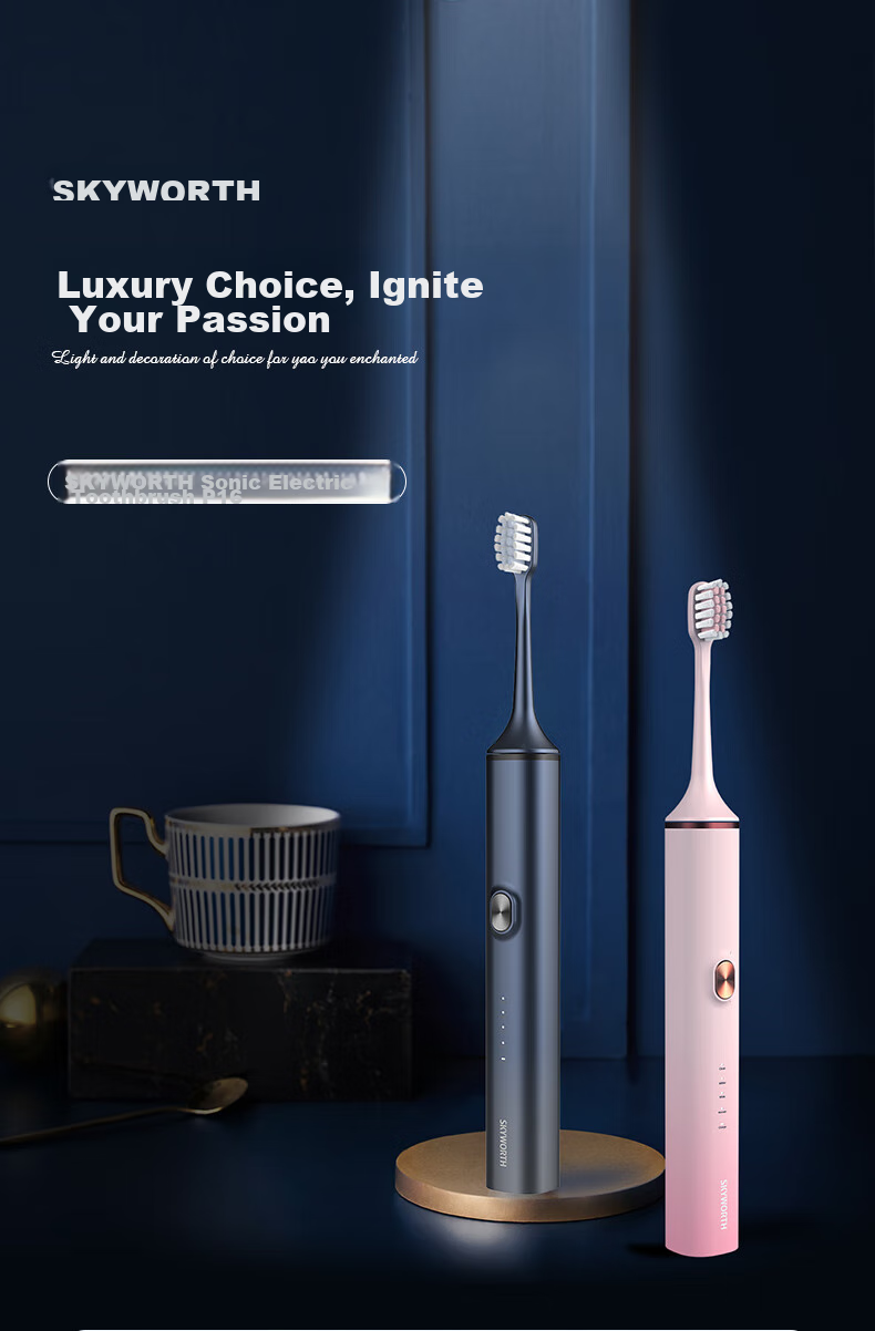 Skyworth Electric Toothbrush for Adults, Rechargeable Smart Sonic Couple's Automatic Toothbrush, Long Battery Life for Men And Women Students, Valentine's Day Couple Gift Box Set, Single Pack P16 Pink Model 1