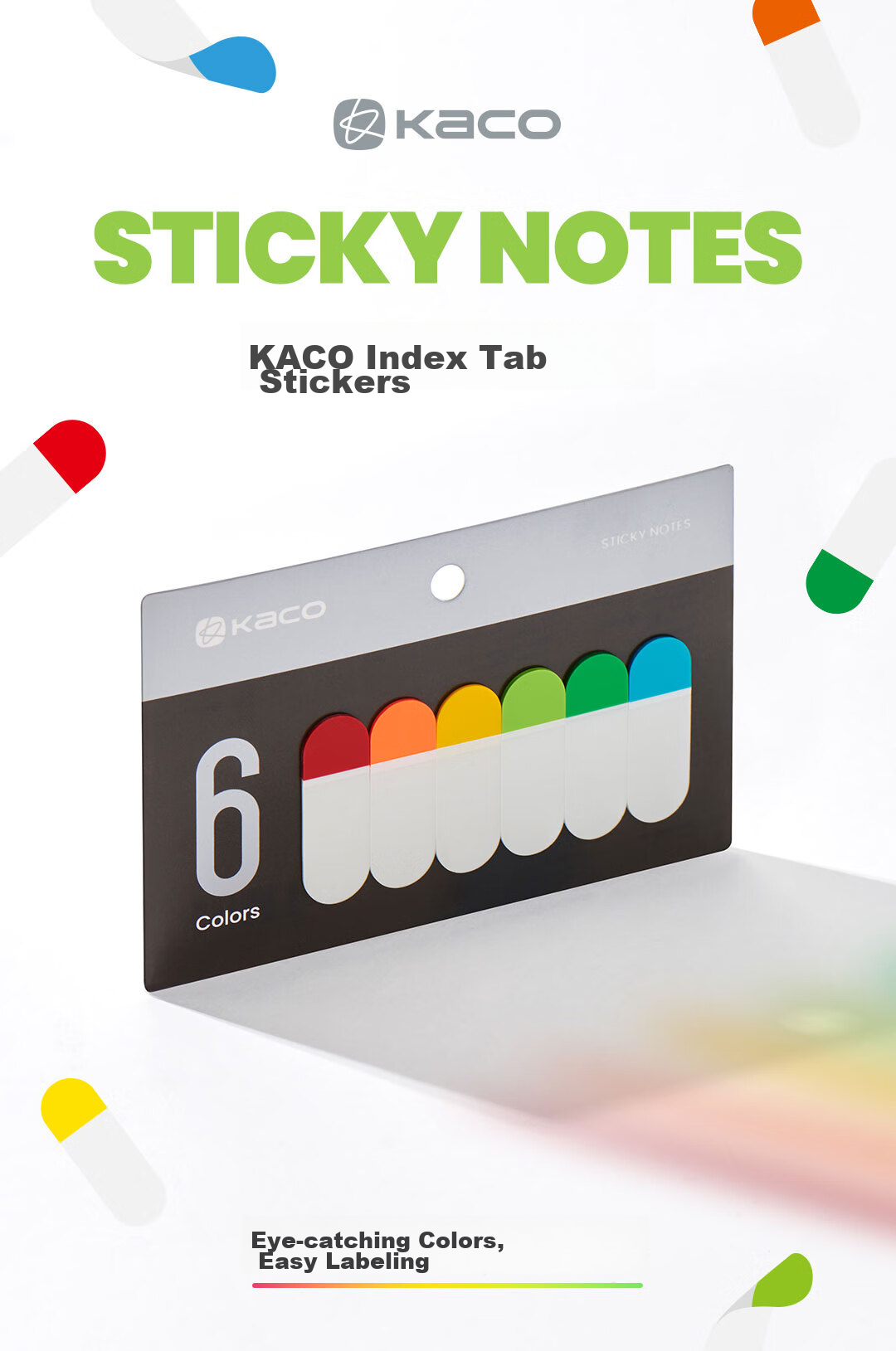 KACO Index Label Stickers, 6 Colors * 20 Sheets, Indicator Stickers, Exam Review Highlight Classification Sticky Notes, Study Notes for Postgraduate Entrance Exams And Final Exams, 15*43mm 1