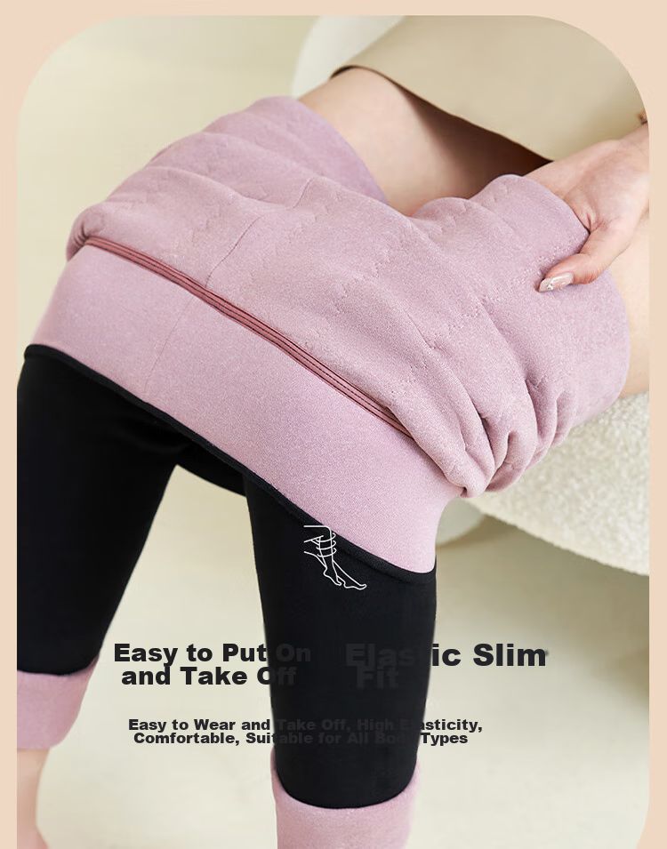 LangSha 100% Wool Cotton Pants for Women, Winter Fleece-Lined Thick High-Waist Plus-Size Leggings, Northeastern Style Warm Base Layer Pants 6