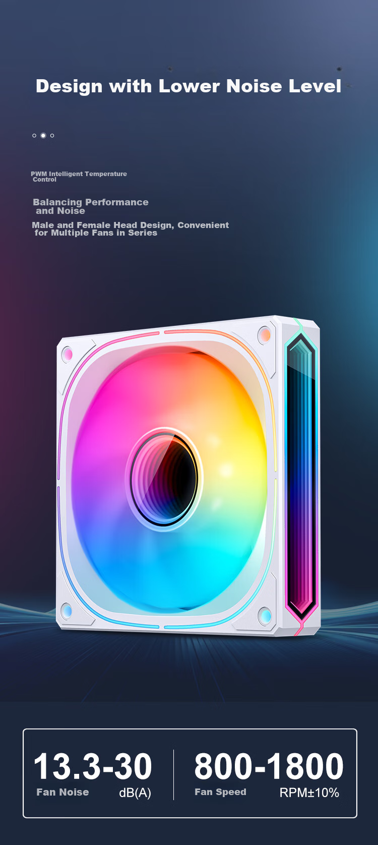 JONSBO FR-505B Iridescent Edition 12CM Case Fan (3-Sided & Axial Fan with Multi-Layer Mirror Effect/5V ARGB Motherboard Sync/PWM Male And Female Connectors) 9