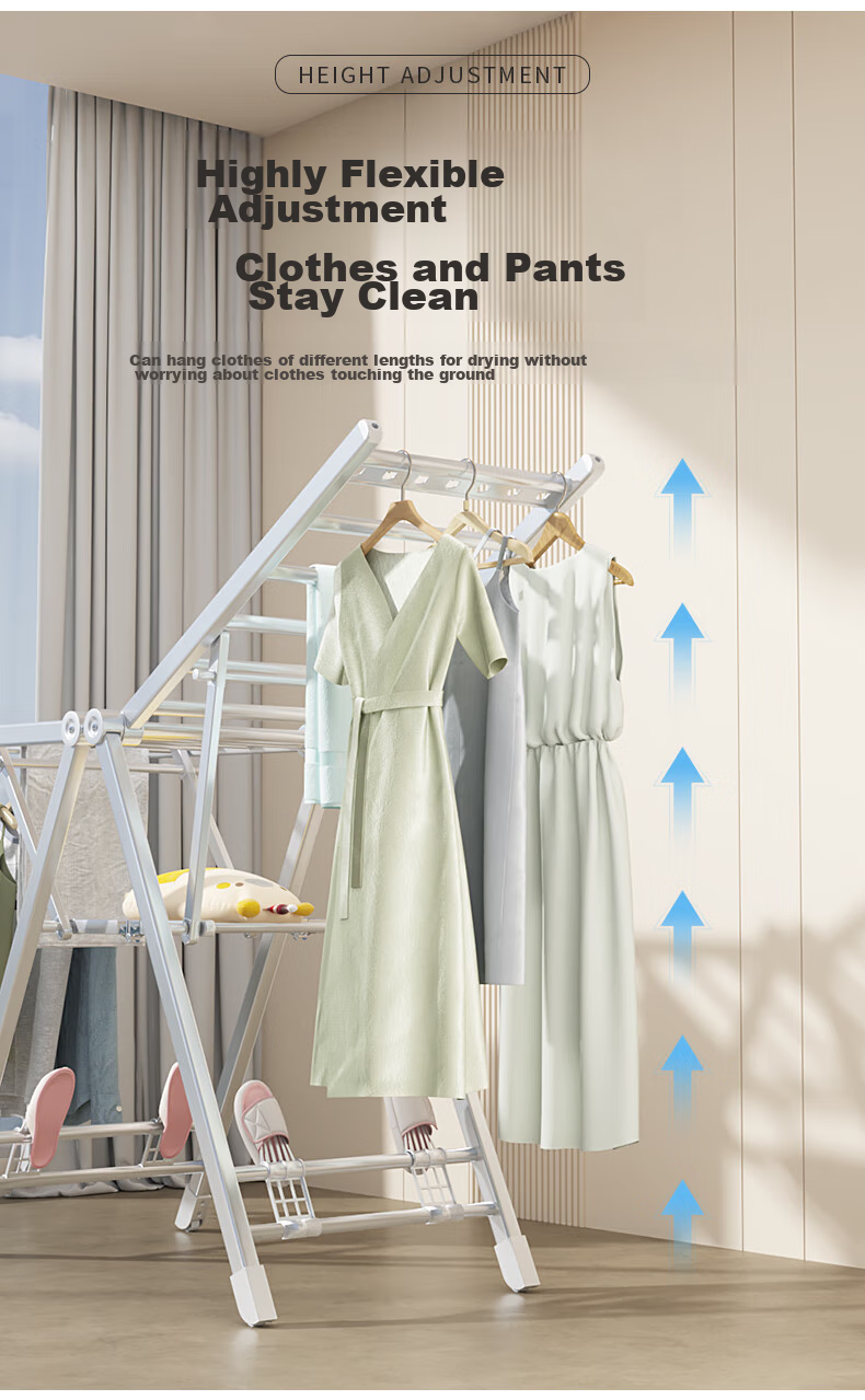 HKG Aluminum Alloy Wing-Shaped Folding Clothes Drying Rack for Balcony, Indoor And Outdoor Use, Suitable for Hanging Clothes And Quilts, 1.6m 5