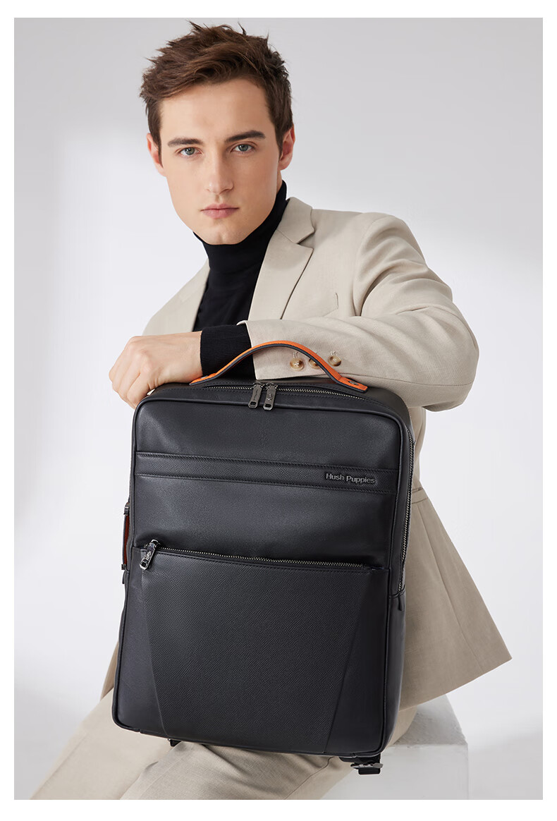 Hush Puppies Leather Backpack for Men, Top-Grain Cowhide Laptop Bag, 14-Inch Business Casual Travel Backpack, Birthday Gift 3