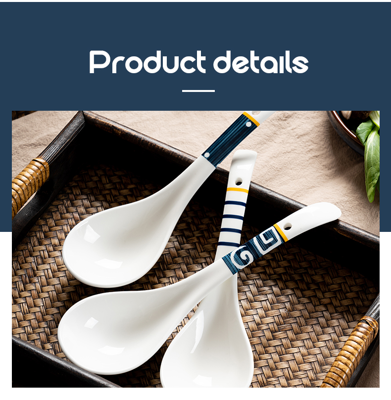 Onlycook Ceramic Soup Ladle And Rice Spoon, Large Dining Spoon Ceramic Tableware, Soup Spatula with Hole for Hanging, White Fruit Green Large Size 7