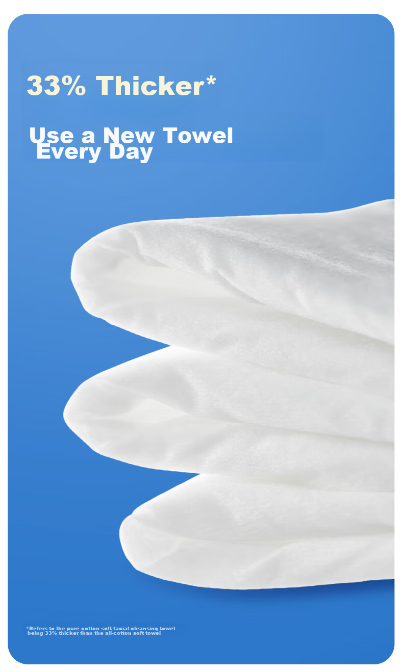 PurCotton Facial Cleansing Wipes, 70 Sheets Per Roll, 1 Roll, Thickened, 100% Pure Cotton Soft Tissue, Disposable Face Towels, 20*20CM 7