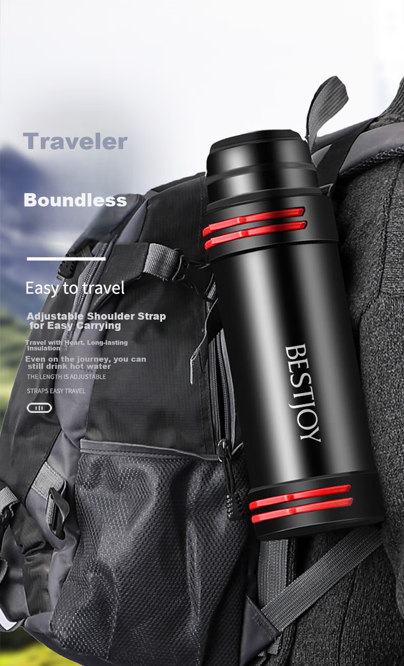 FUGURNG BESTJOY Insulated Bottle Large Capacity 304 Stainless Steel Thermos for Men, Car And Outdoor Portable Travel Bottle 2.2L Black 3