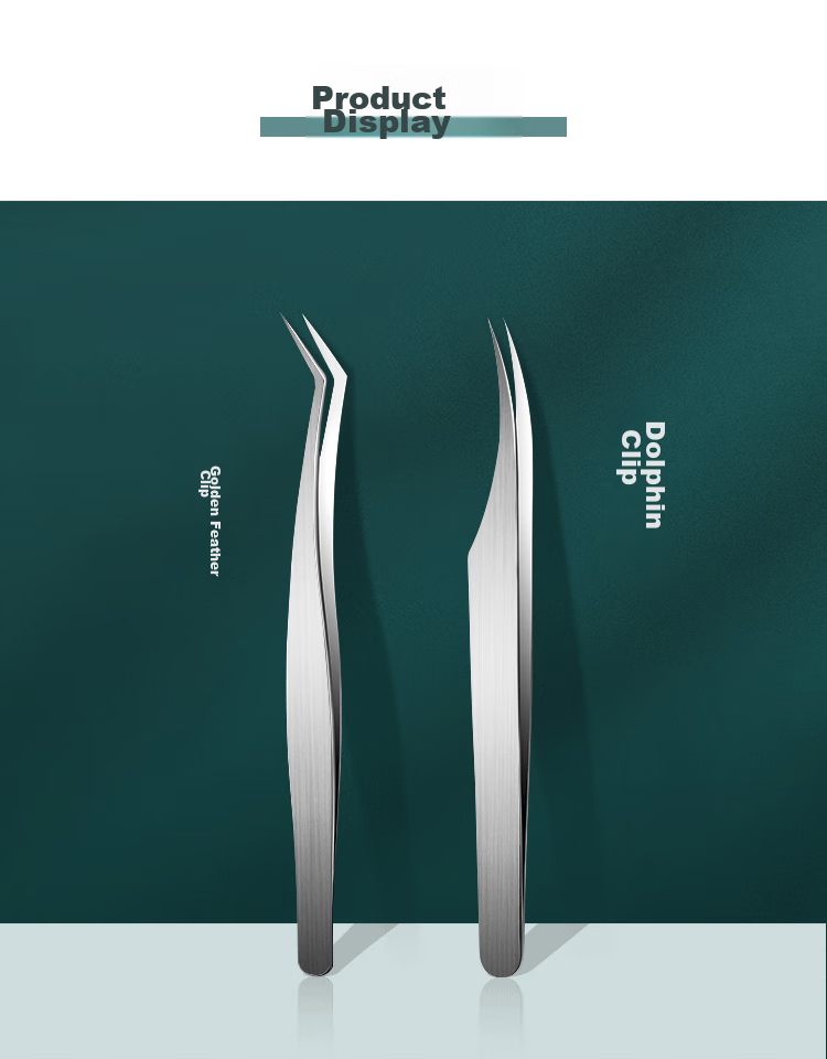 UPLUS Precision Single Cluster False Eyelash Tweezers Set of 2 (Gold Feather Clip + Dolphin Clip), Lash Extension And Grafting Tool 16