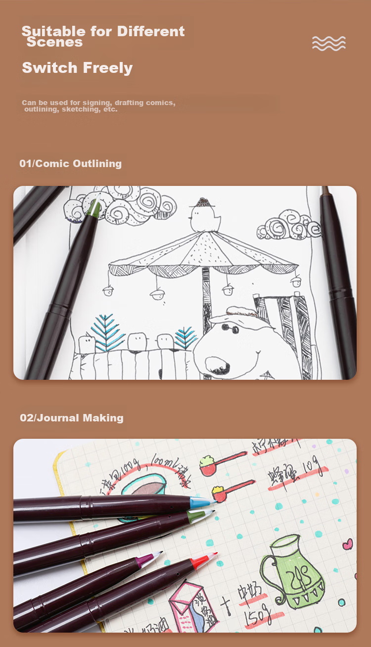 Pentel JM20-AE Duck-Billed Pen, Drawing Pen, Comic Pen, Sketching Pen, Line Drawing Pen, Business Signature Pen, Brown Barrel with Black Ink, 12 Pens/box 5