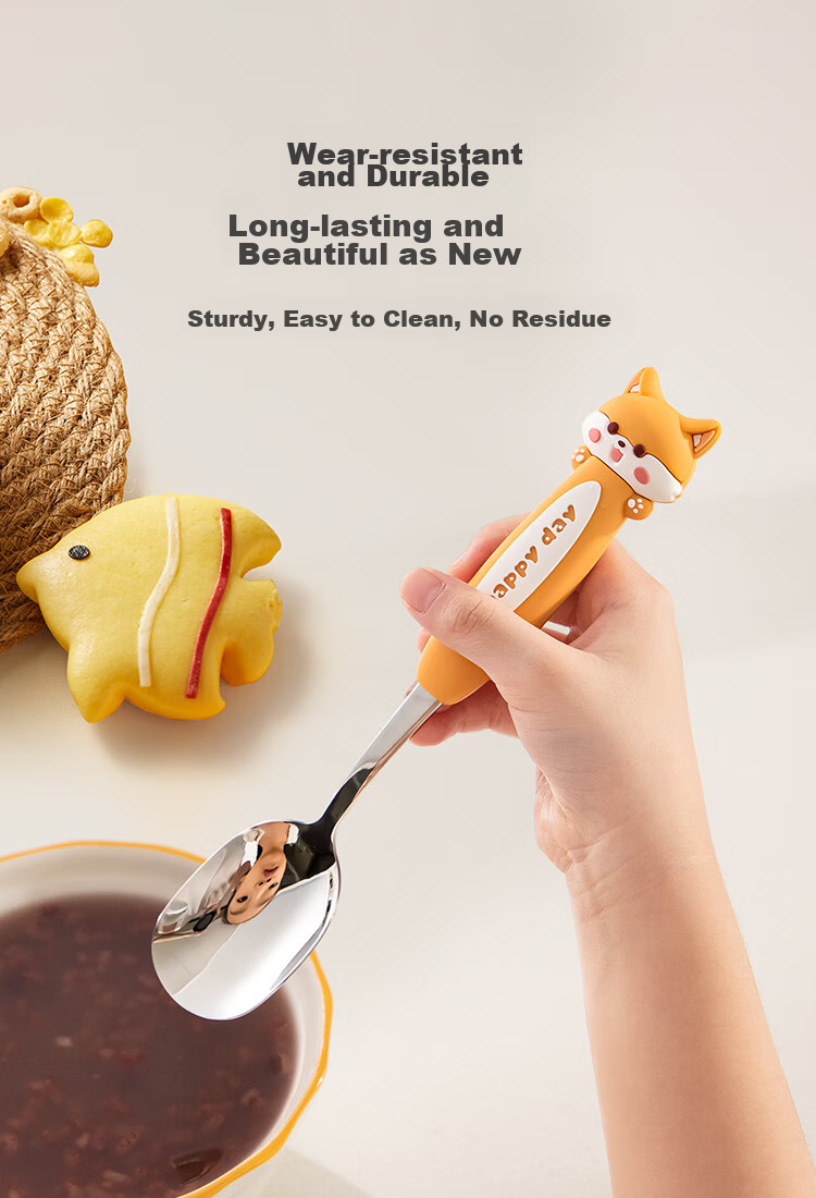 JD Original Spoon, Soup And Rice Spoon, 316 Stainless Steel Tableware, Cartoon Children's Spoons, Antibacterial And Rust-Resistant, Set of 2 6