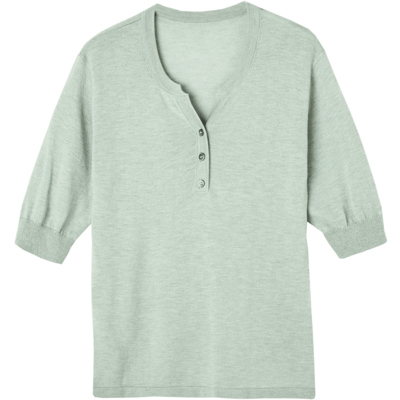 Dme [Baohe Milk Cheese] Spring And Summer Semi-Open Collar Sweater with Wool, Five-Quarter Sleeve, Petite Knit Top for Wome