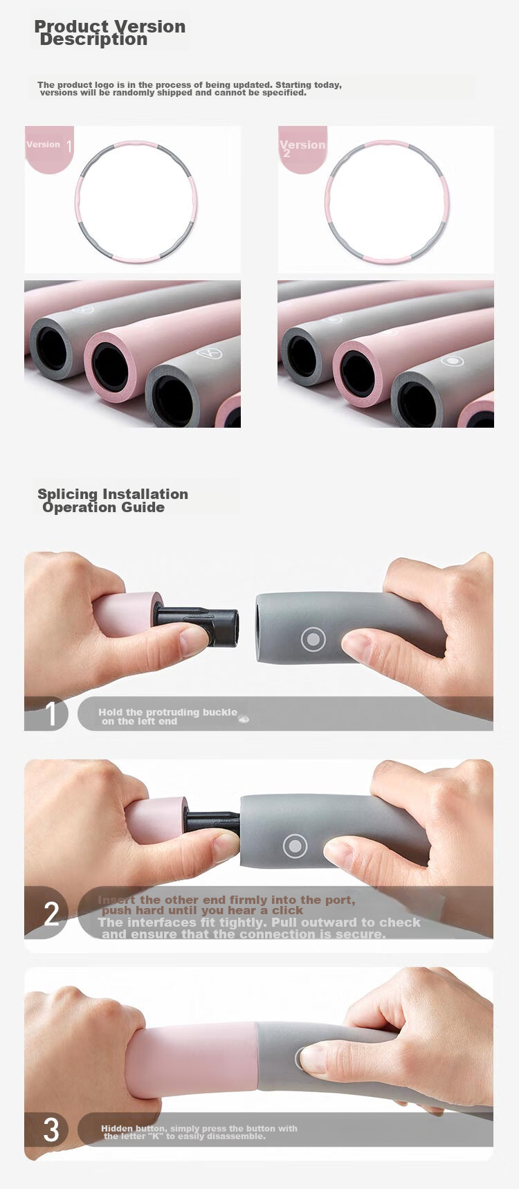 Keep Hula Hoop, Detachable, Easy to Store, Flexible Assembly, Abdominal And Waist Shaping, Aerobic, Buttocks-Lifting Exercise, Pink And Gray 11