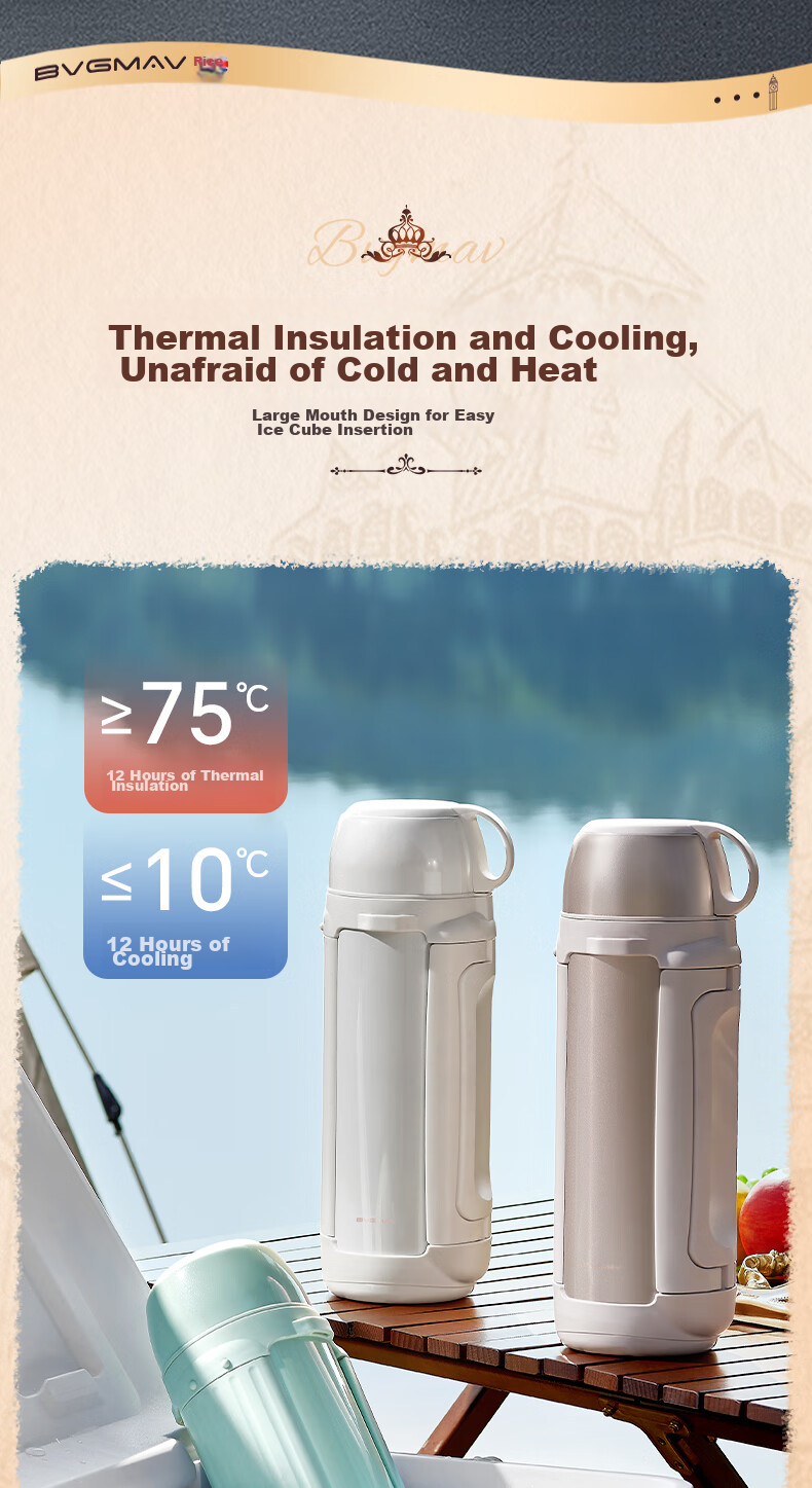 BVGMAV Large Capacity Insulated Bottle, Outdoor Travel, 316L Stainless Steel Vacuum Insulated Water Bottle, High-End Car Thermos Flask, 3L 18