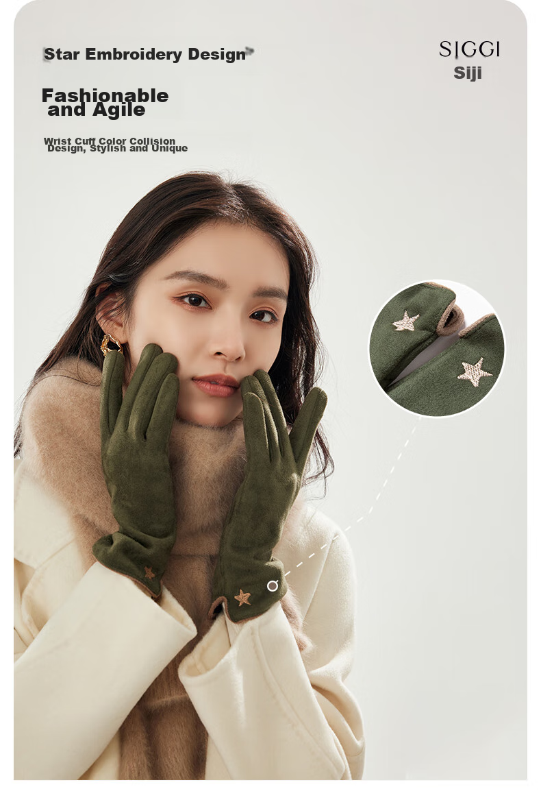 Siggi Women's Gloves, Autumn And Winter Windproof, Warm, Finger-Specific, Thin, Touchscreen Compatible, Fleece-Lined, Simple Solid Color, Cycling And Outdoor Use 4