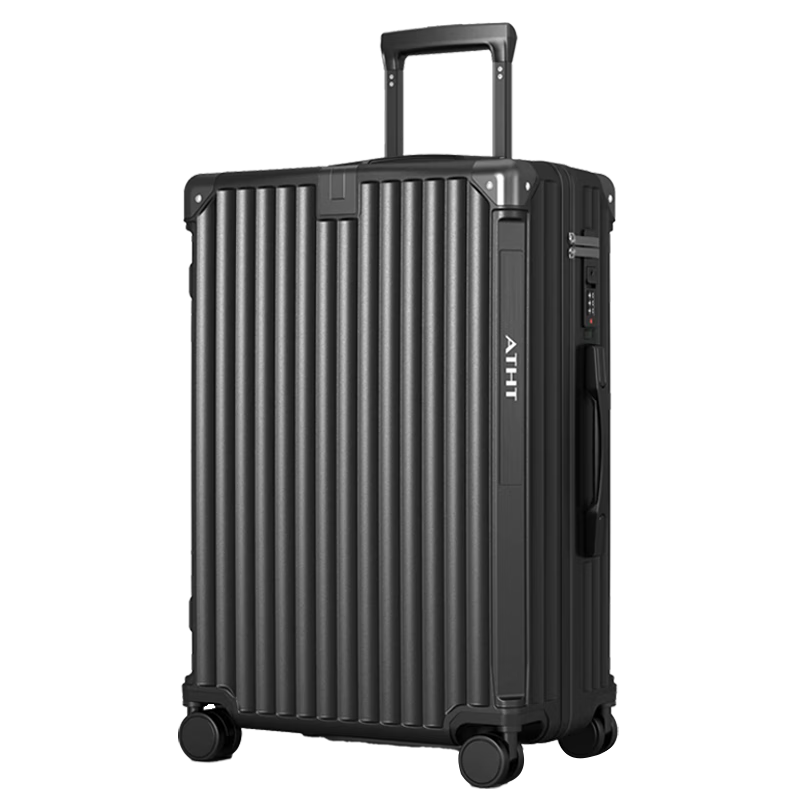 ATHT Luggage with Dry And Wet Separation, Trolley Suitcase for Men And Women, Password Lock, Large Capacity Leather Suitcase, Black, 26 Inches