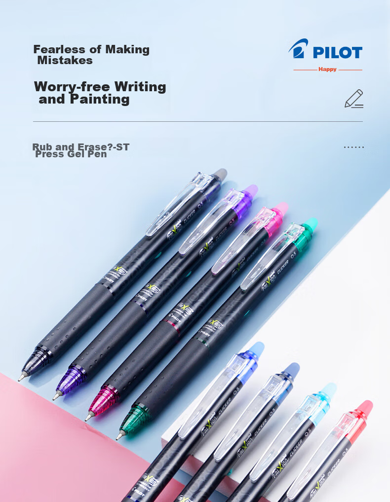 PILOT Retractable Erasable Gel Pen 0.5mm Signing Pen Water-Based Pen Erasable Student Stationery Set Office Supplies BLRT-FRP5 Black 6-Pack 1