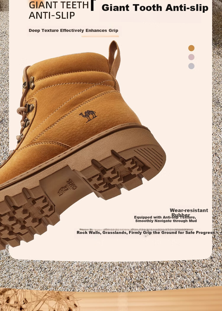 CAMEL Yellow Boots, Martin Boots for Men And Women, Outdoor Casual Work Shoes, High-Top Thick-Soled Versatile Footwear 4