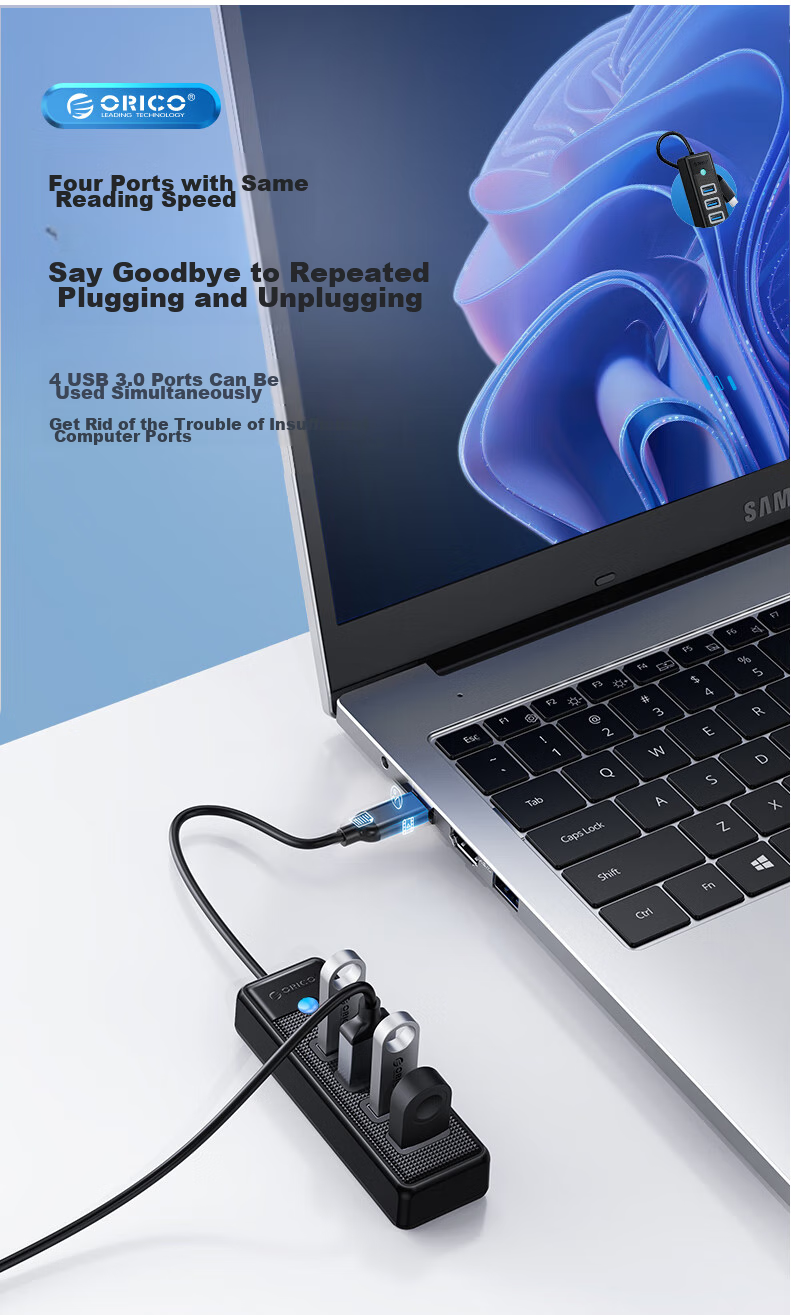 ORICO USB Hub Splitter, MINI HUB with One-To Expansion Dock Adapter, Laptop Direct Plug-In Hub, Multi-Port USB Hub, Gray 7