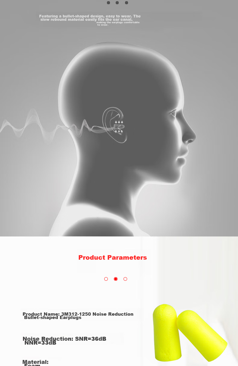 3M 312-1250 Soundproof Earplugs, Bullet-Shaped Foam, Comfortable for Work, Study, Dormitory, Anti-Snoring, 200 Pairs 7