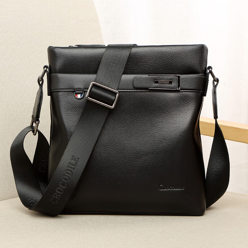 CROCODILE Top-Grain Leather Shoulder Bag, Men's Crossbody Bag, Business Casual Men's Bag, Birthday Gift, 2052 Black, for Boyfriend