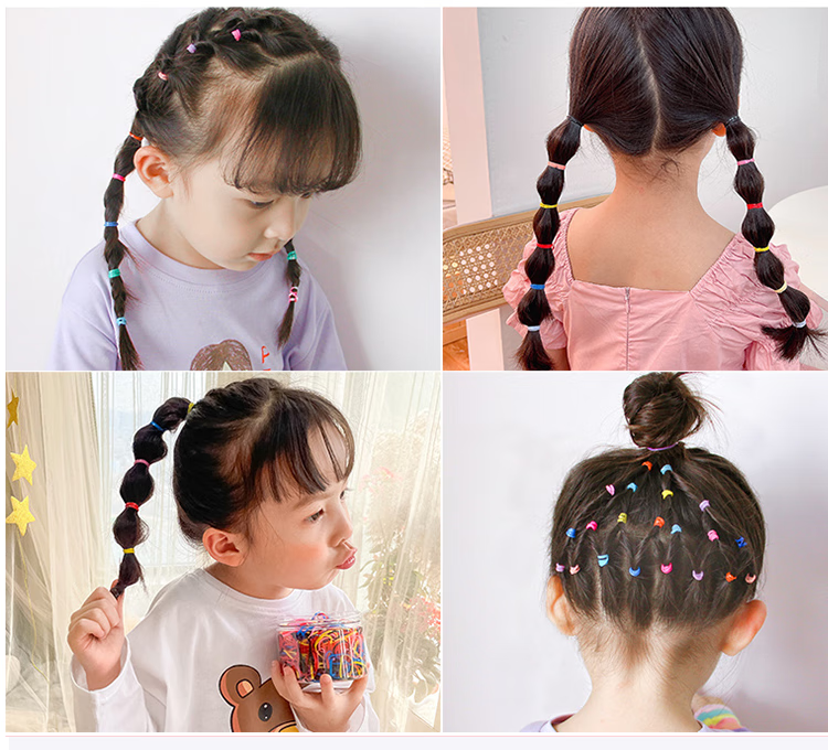 Jingxiaodi Approximately 500 Thickened And Reinforced Disposable Hair Ties, High Elasticity Children's Rubber Bands, Hair Elastics And Hair Bands in Black And Colorful 2