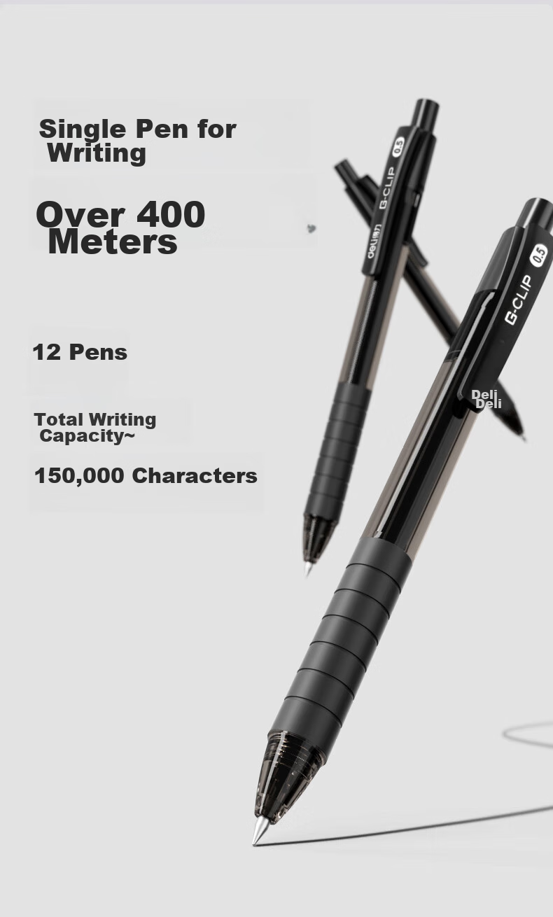Deli Retractable Gel Pen, 0.5mm Bullet Tip, Office Supplies, Black, 12 Pens/box, S06 for College Entrance Exam 8