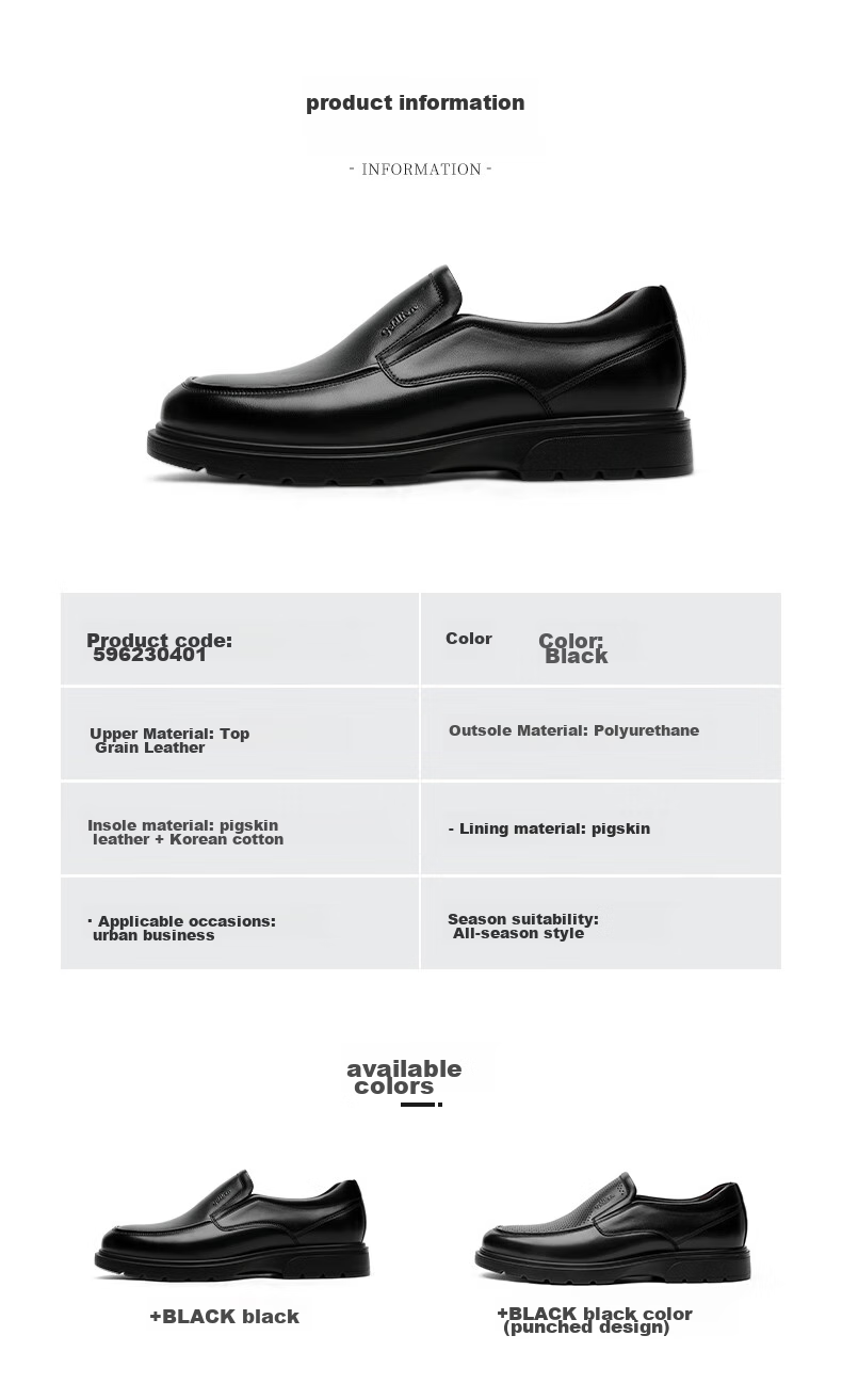 Goldlion Men's Shoes, Urban Fashion Simple Business Casual Shoes, Comfortable Slip-On Loafers, 59623040101A, Black, Size 41 14