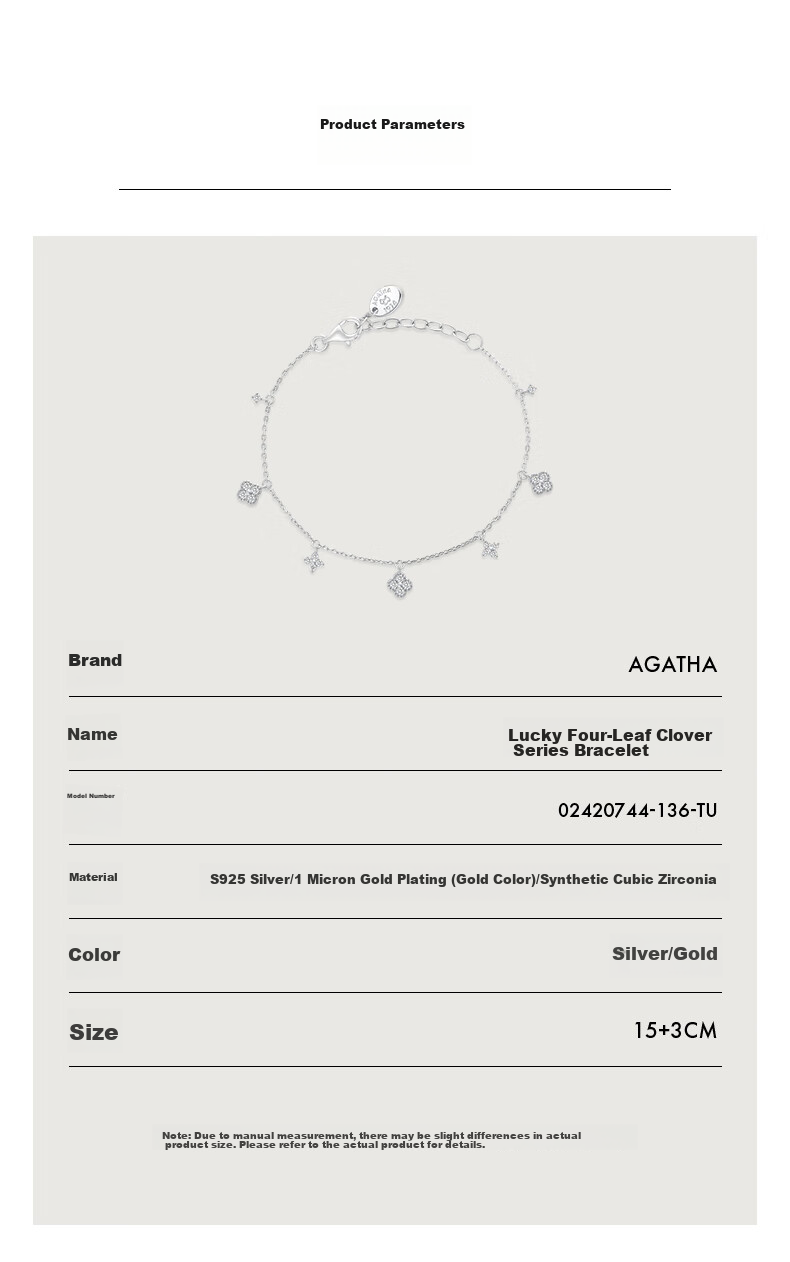 AGATHA Lucky Four-Leaf Clover Bracelet for Women, Birthday Gift for Girlfriend Or Wife, Elegant And Luxurious 6