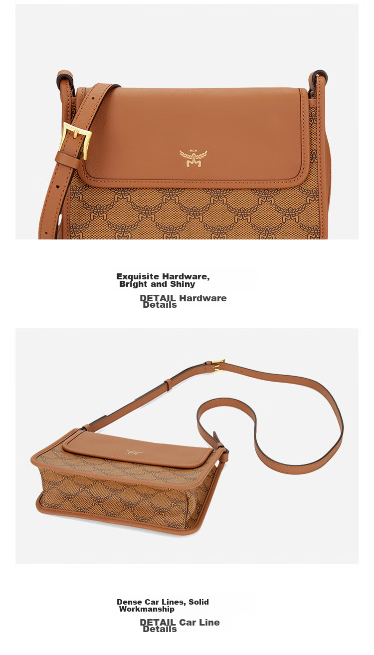 MCM HIMMEL Small Messenger Bag Shoulder Crossbody Bag Commuter Handbag for Women, Cognac Color 8